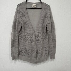 Kirra Womens Grey Knit Cardigan Sweater Open Weave Long Sleeveโ Extra Large